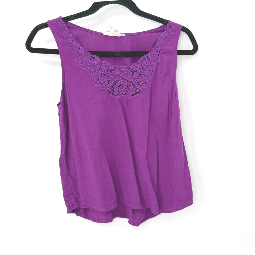 Vintage Reds Threads Lace Trim Tank Women M Purple Boho Crochet Resort Festival
